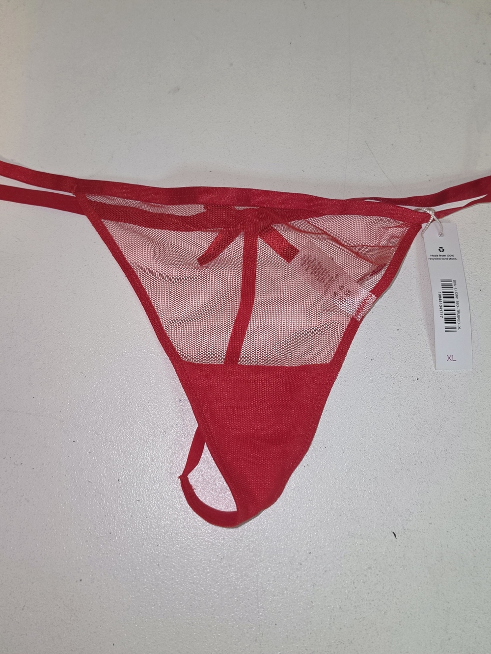 Adore Me Red Sheer Mesh Thong with Bow